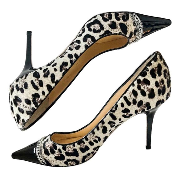 SOLD !!!! Jimmy Choo Leopard Print Pony Hair Chain Pumps Heels size 38 - Picture 7 of 12